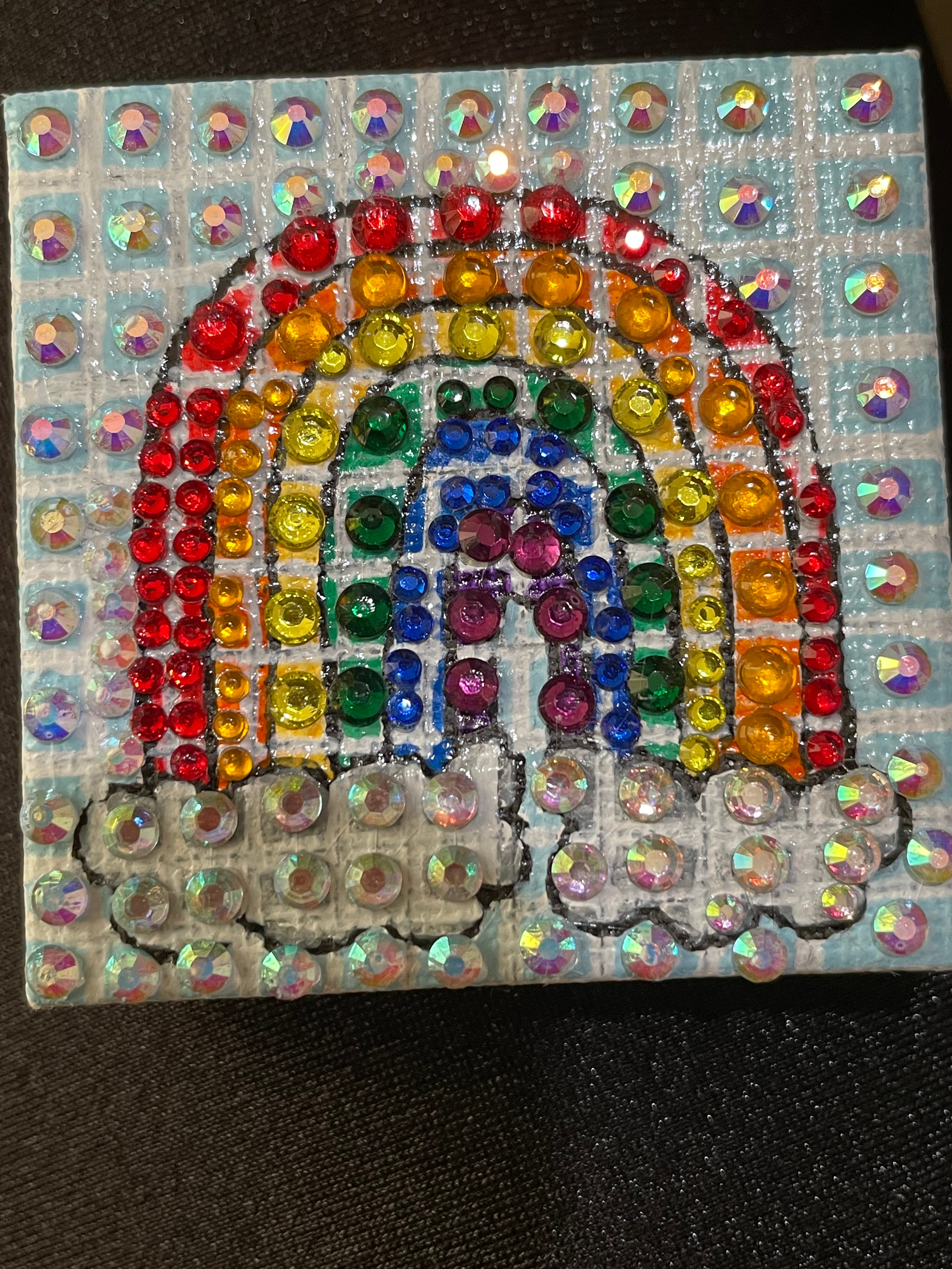 Pixel Rainbow Rhinestoned Tiny Canvas